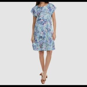 NEW Jones New York‎ Women's Blue Abstract Linen Blend Dress Petite Large